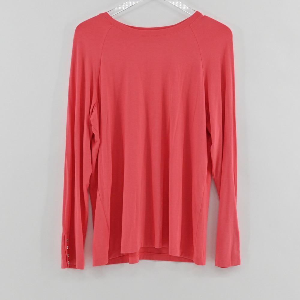 J McLaughlin Raglan Long Sleeve Top Womens Size XL Coral Pink Button‎ Cuff Modal
